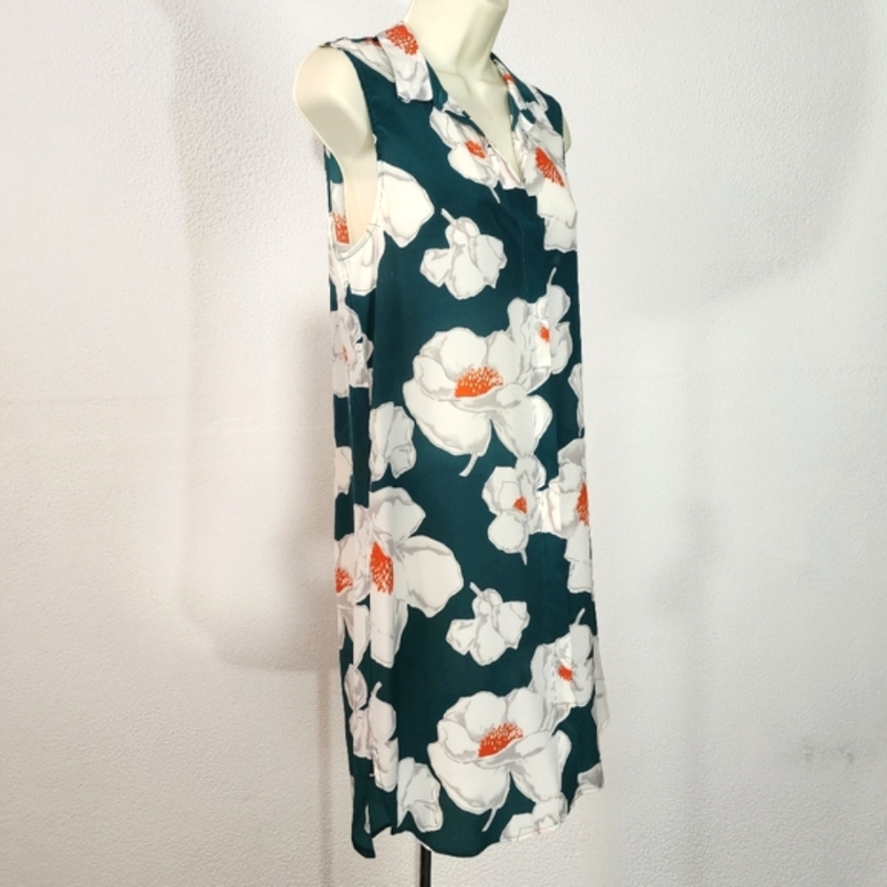 Equipment Femme Dress 100% Silk Floral Hidden Button Front Dark Green Size SP - Picture 5 of 17